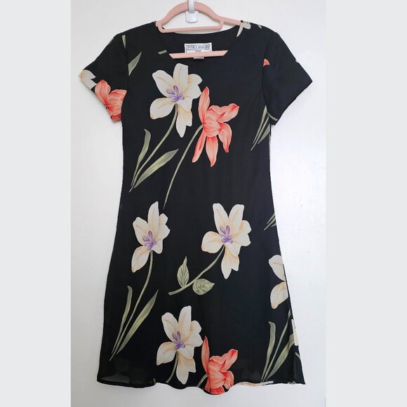 Jessica Howard Short Sleeves A-Line Lined Floral Midi Dress, 4P 4 Petite - Picture 1 of 8